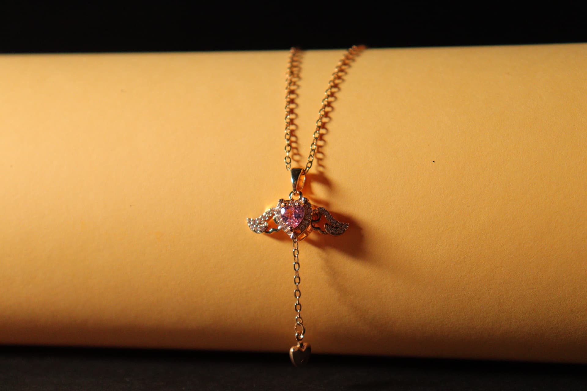 Cupid’s Winged Heart Drop Necklace
