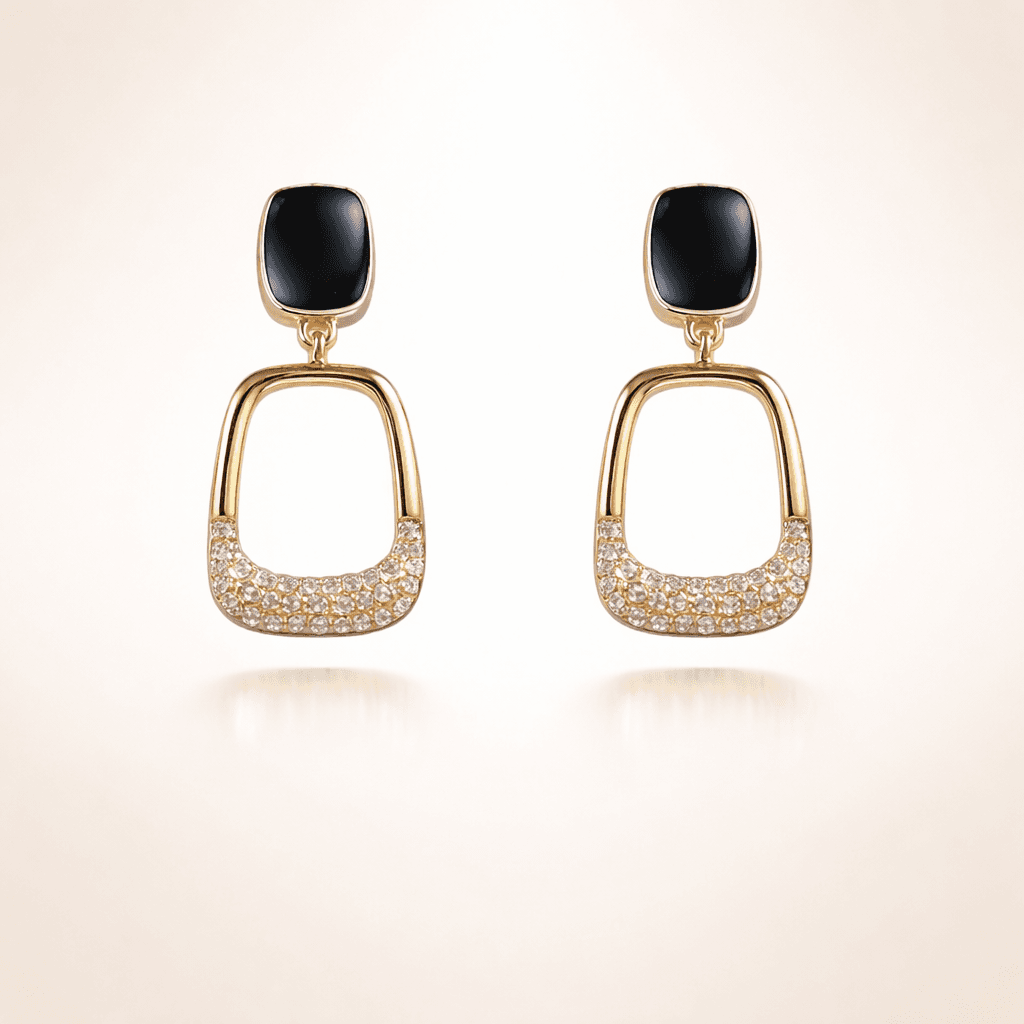 Obsidian Crystal Frame Earring