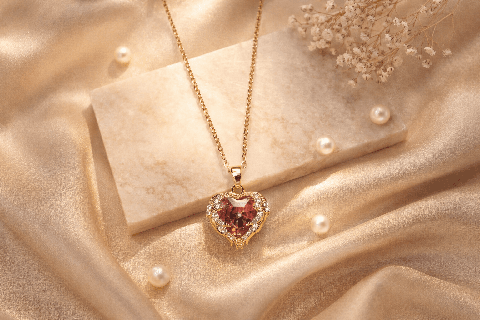 Scarlet Heart Halo Necklace