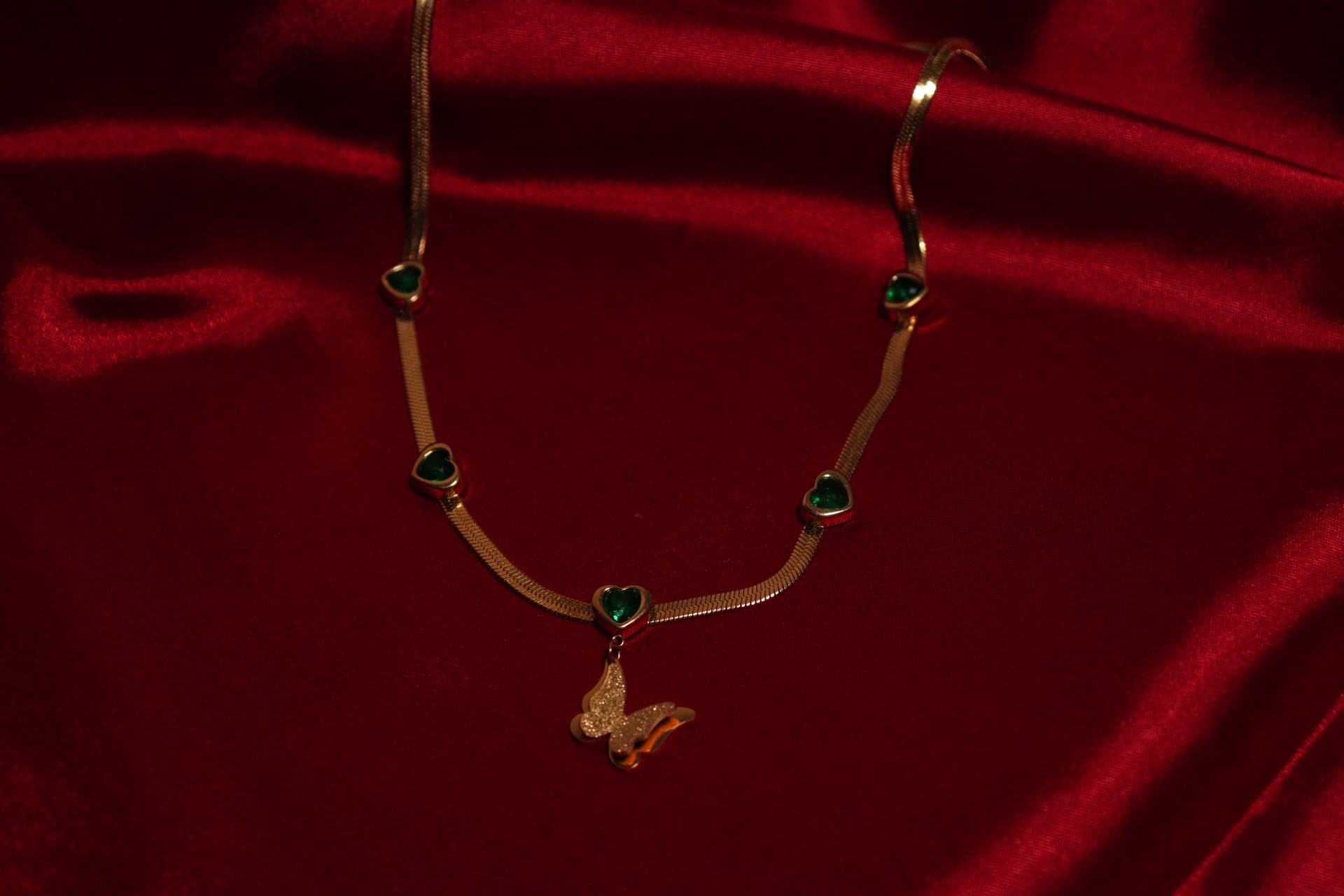 Emerald Butterfly Charm Necklace