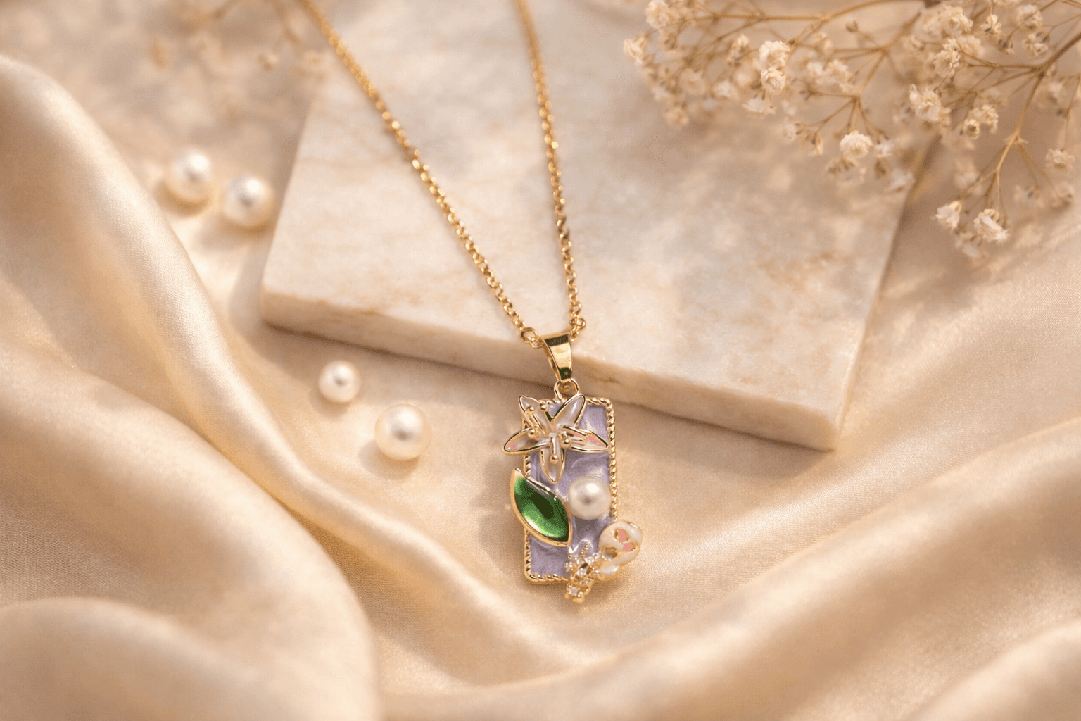 Floral Enamel Art Necklace