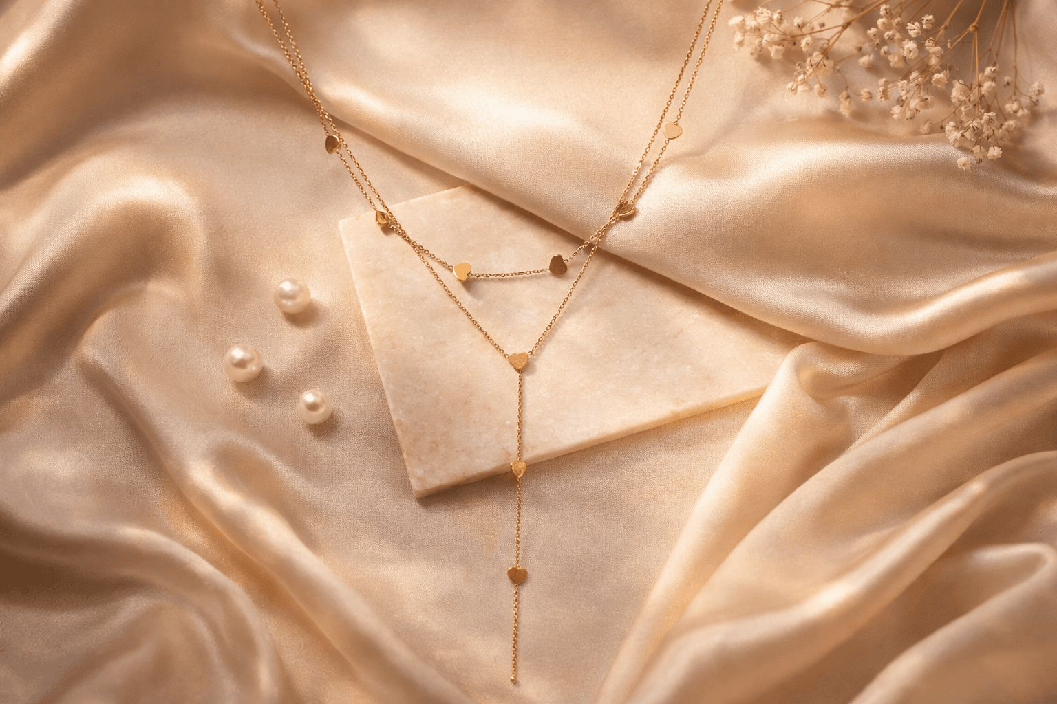 Golden Hearts Layered Drop Necklace