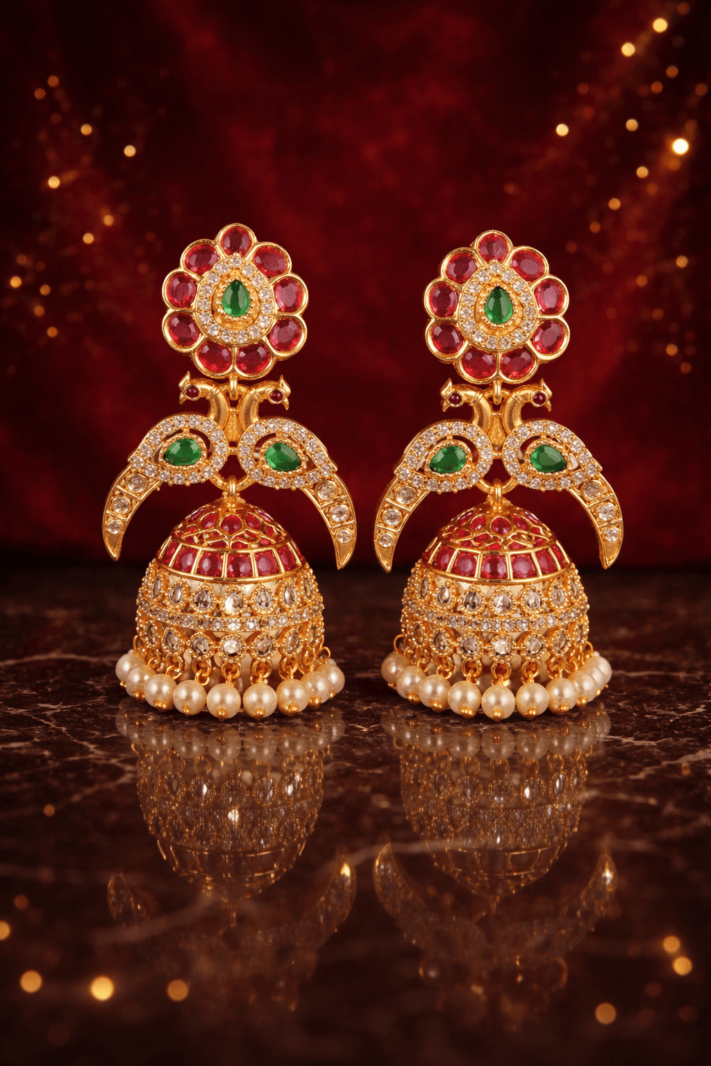 Pushpa Ruby Floral Jhumka