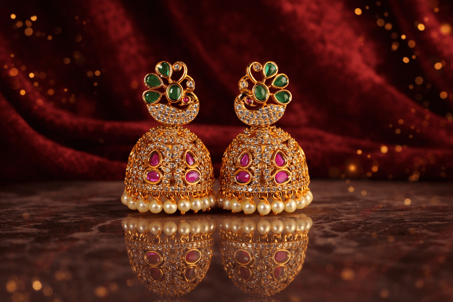Royal Ruby Pearl Bridal Jhumka