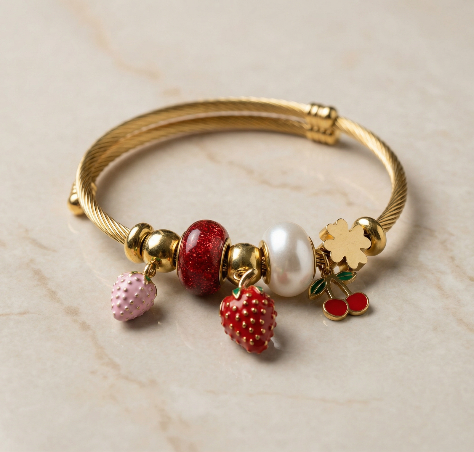 Berry Charm Gold Bangle Bracelet