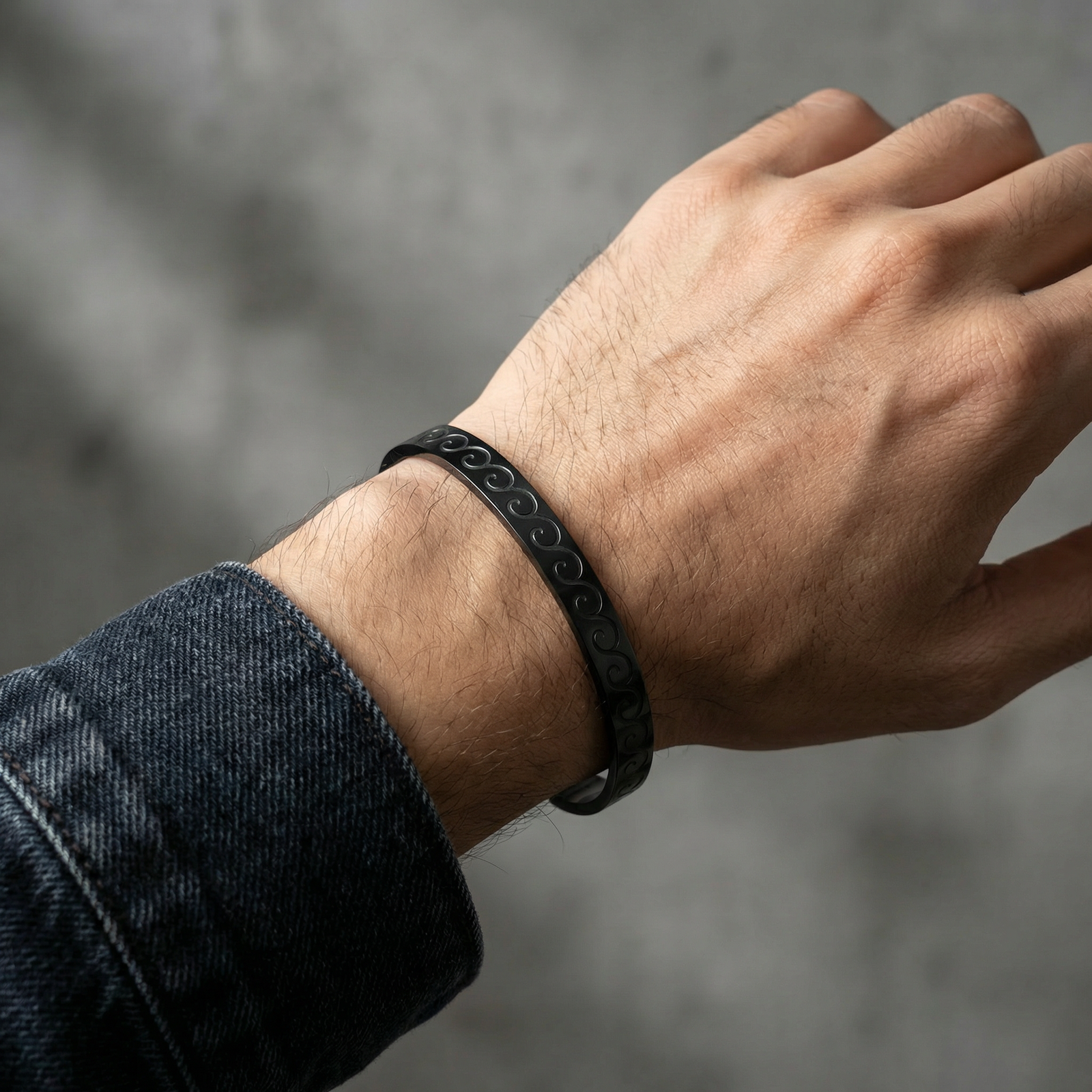 BLK Matte Black Engraved Cuff Bracelet