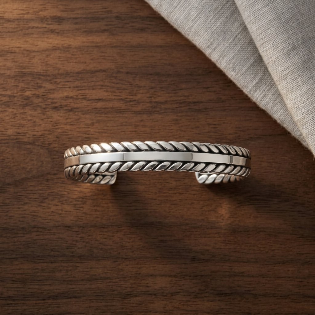 BLK Rope Edge Steel Cuff Bracelet