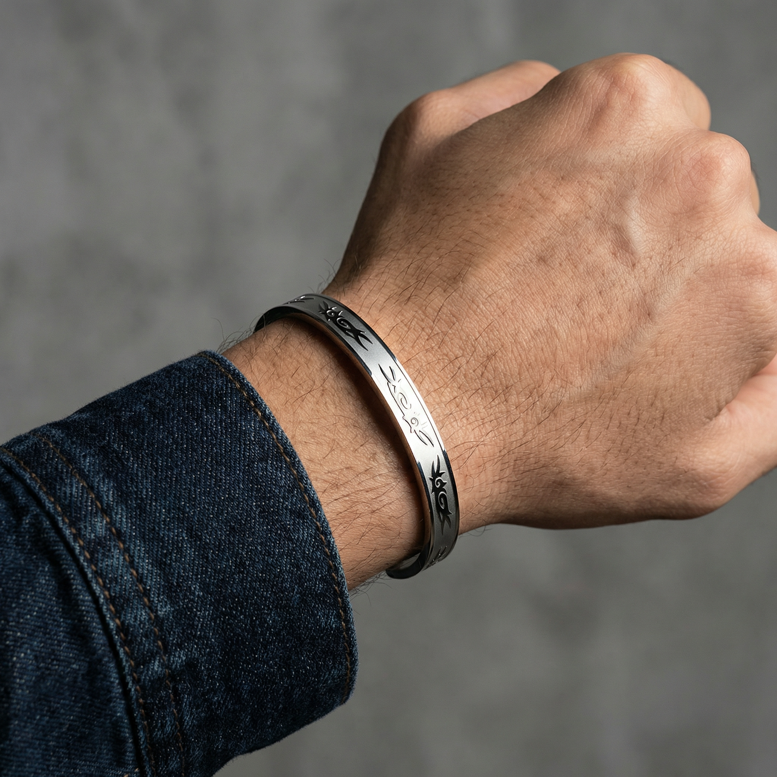 BLK Tribal Engraved Steel Band Ring