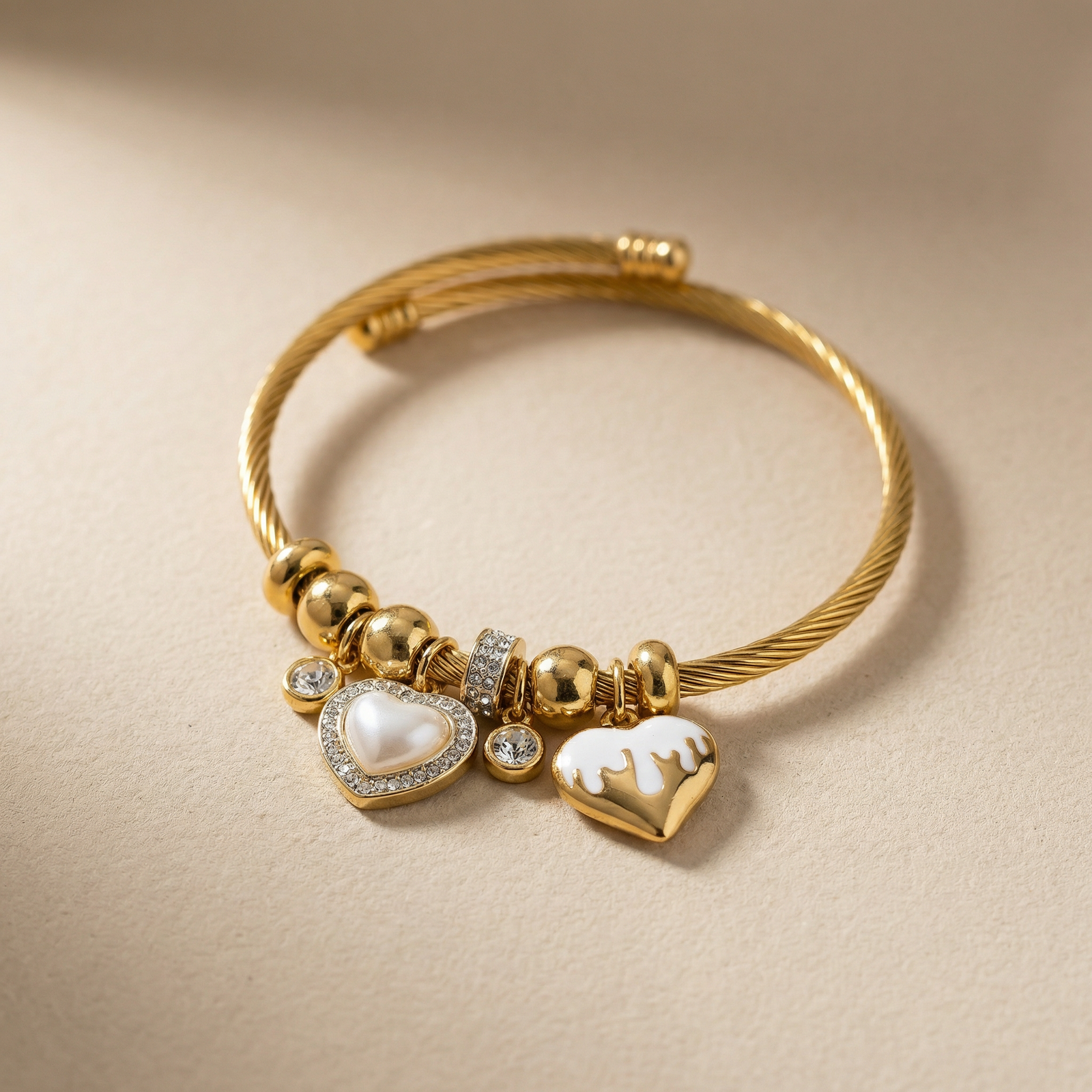 Golden Heart Charm Bangle Bracelet